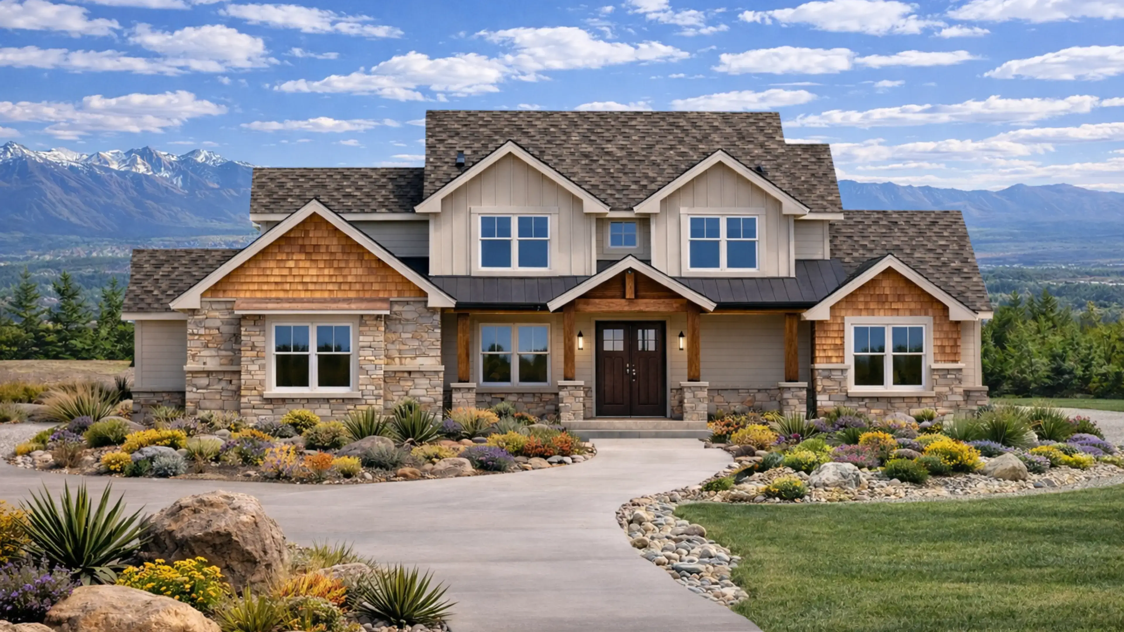 Rendering of the front of 521 E Gilmour St, Grantsville, UT, a move-in ready home built by Heritage Homes.